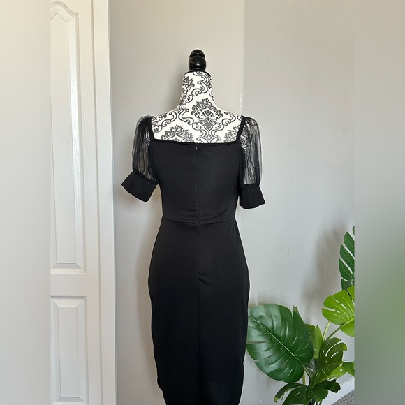 Black Mesh Puff Sleeve Dress - Picture 3 of 4